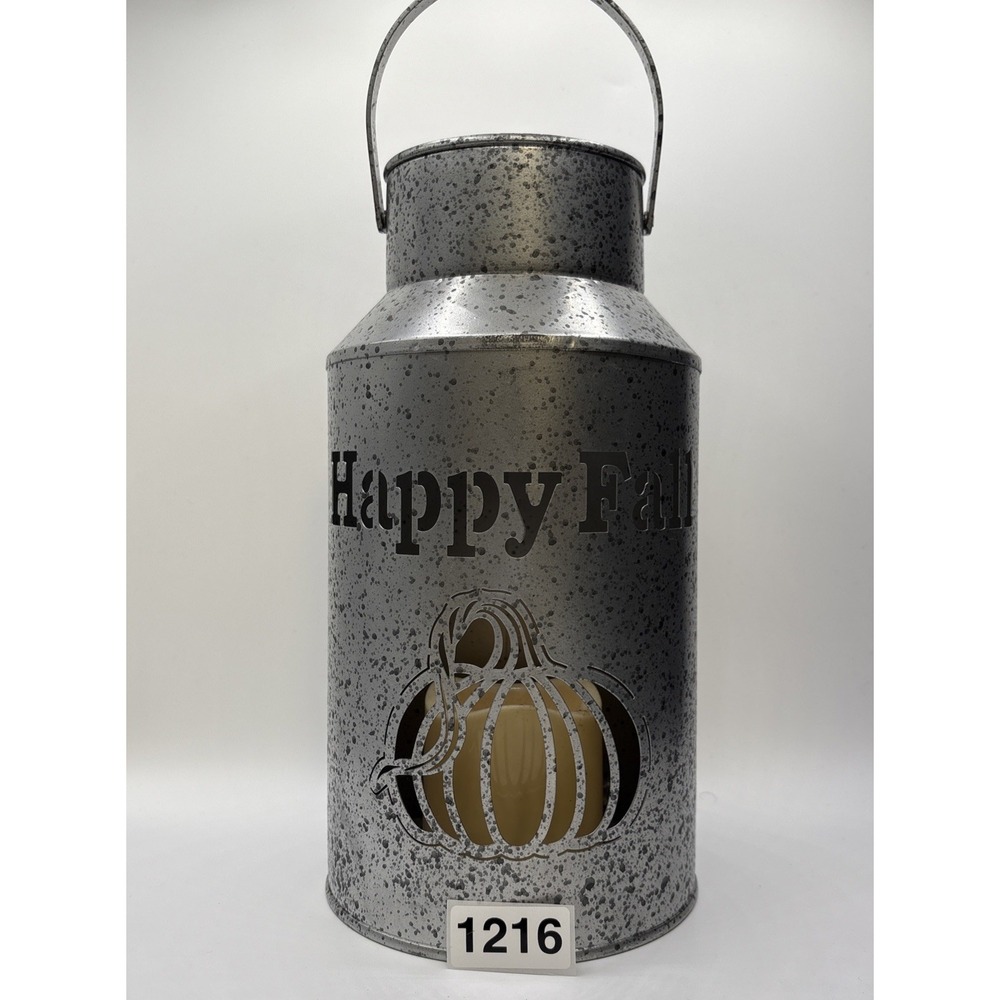 Tin Lantern With Handle - Candle Holder/ Happy Fall 12" Pre-owned - Picture 7 of 8